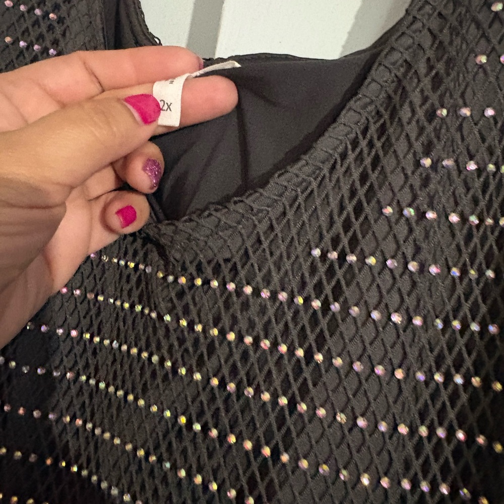 Maurices Black Mesh Blouse with Multicolor Accents